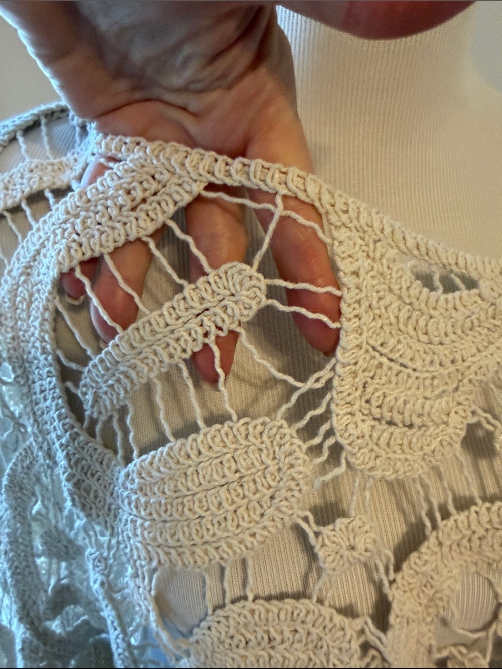 Cute Crochet Openwork Boho Crop Top, cream, bell sleeves, handmade, OS, NWOT - Picture 3 of 5
